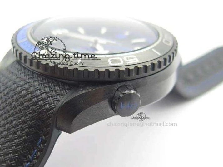 0428 Unique Planet Ocean 45mm Real Ceramic Blue BP-Maker Best Edition Black Dial On Nylon Rubber Strap A 8184